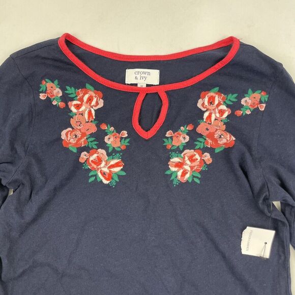 NWT Crown & Ivy Girls Blue Embroidered Floral Shirt Size M $34 Fridas Garden - Picture 3 of 7
